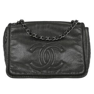 Chanel Gray Calfskin Full Flap Chain Shoulder Bag